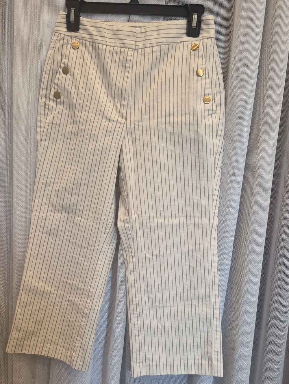 Ann Taylor Petite Cream Pants with Taupe Stripes